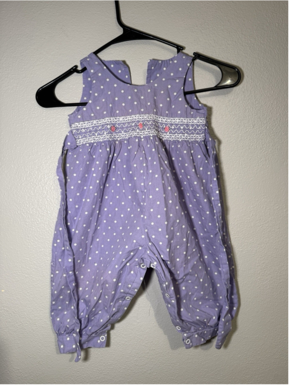 Vintage Hartstrings Baby Smocked Polka Dot Romper 18M USA